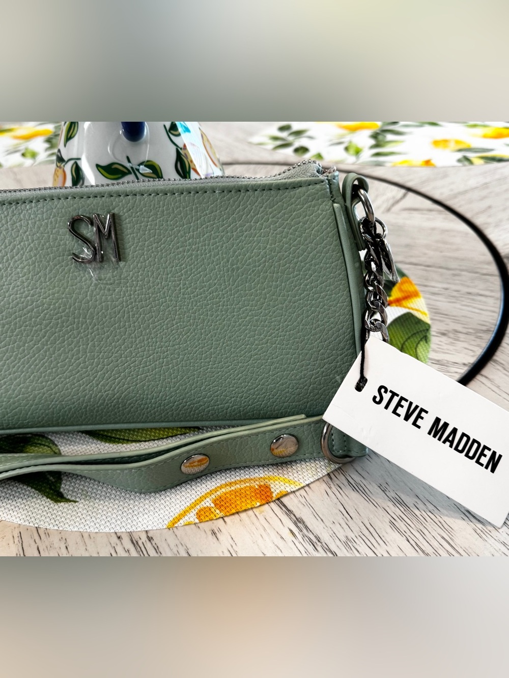 Steve Madden Bhayley Chain Mint Shoulder Bag Pebbled Faux Leather NWT - Picture 8 of 16